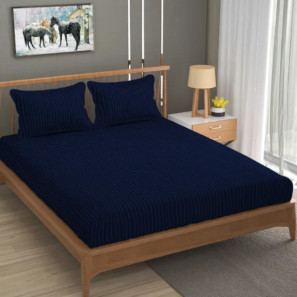 160_TC_Stripe_Glace_Cotton_Double_BedSheet_with_2_Pillow_Covers_-_(90x90_inches)_-_Navy_Blue