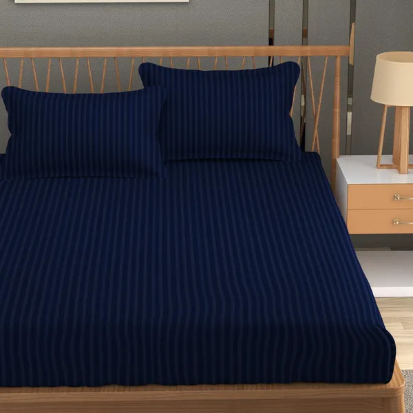 160_TC_Stripe_Glace_Cotton_Double_BedSheet_with_2_Pillow_Covers_-_(90x90_inches)_-_Navy_Blue