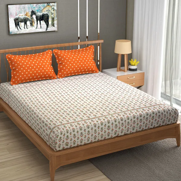 210_TC_Glace_Cotton_King_Size_BedSheet_with_2_Pillow_Covers_-_108x92_inches_-_Floral,_Orange