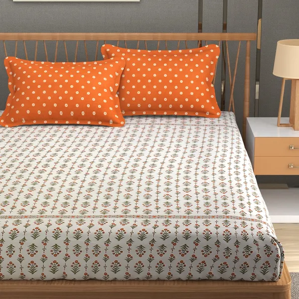 210_TC_Glace_Cotton_King_Size_BedSheet_with_2_Pillow_Covers_-_108x92_inches_-_Floral,_Orange