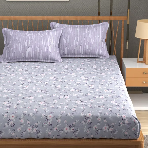 210_TC_Glace_Cotton_King_Size_BedSheet_with_2_Pillow_Covers_-_(108x92_inches)_-_Floral,_Purple