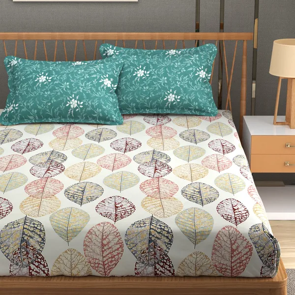 210_TC_Glace_Cotton_King_Size_BedSheet_with_2_Pillow_Covers_-_(108x92_inches)_-_Floral,_Green