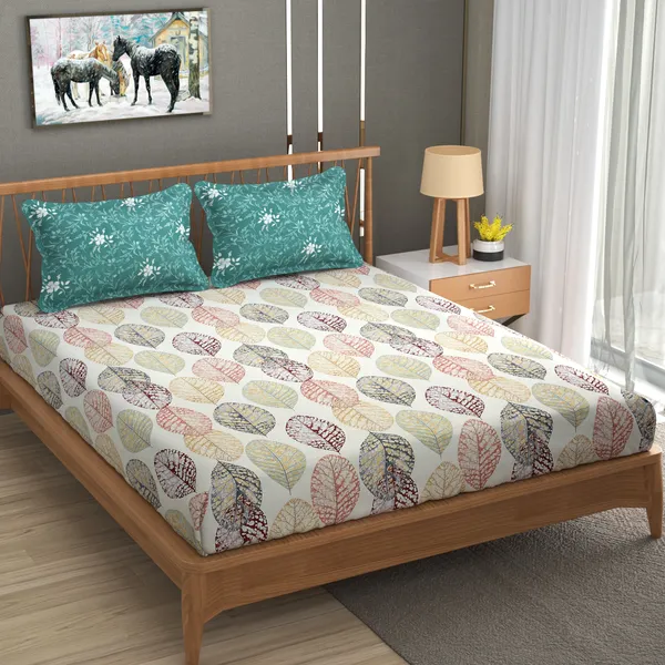 210_TC_Glace_Cotton_King_Size_BedSheet_with_2_Pillow_Covers_-_(108x92_inches)_-_Floral,_Green