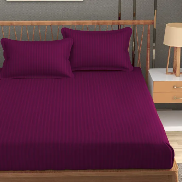 160_TC_Stripe_Glace_Cotton_Double_BedSheet_with_2_Pillow_Covers_-_(90x90_inches)_-_Dark_Pink