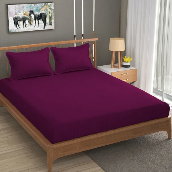 160_TC_Stripe_Glace_Cotton_Double_BedSheet_with_2_Pillow_Covers_-_(90x90_inches)_-_Dark_Pink