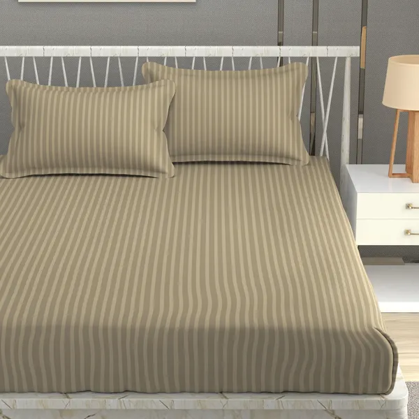 160_TC_Stripe_Glace_Cotton_Double_BedSheet_with_2_Pillow_Covers_-_(90x90_inches)_-_Beige