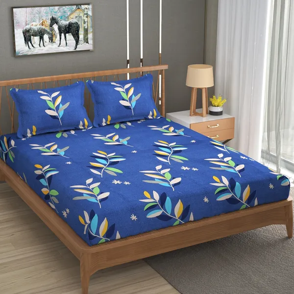 160_TC_Microfiber_Double_BedSheet_with_2_Pillow_Covers_-_(90x90_inches)_-_Blue