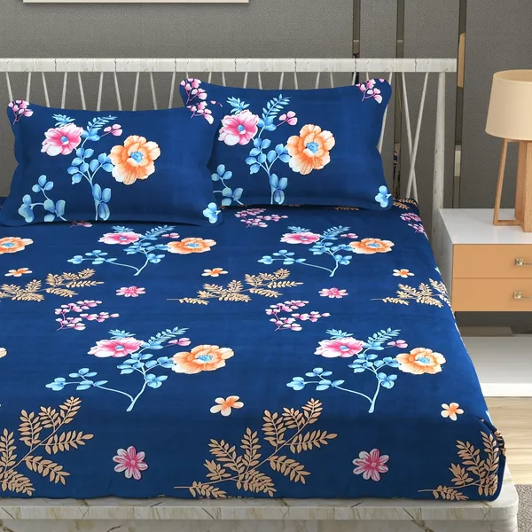 180_TC_Double_BedSheet_with_2_Pillow_Covers_-_(90x90_inches)_-Blue,_Floral
