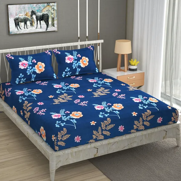 180_TC_Double_BedSheet_with_2_Pillow_Covers_-_(90x90_inches)_-Blue,_Floral
