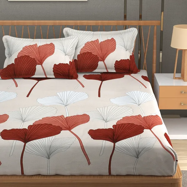 180_TC_Double_BedSheet_with_2_Pillow_Covers_-_(90x90_inches)_-_Peach,_Floral