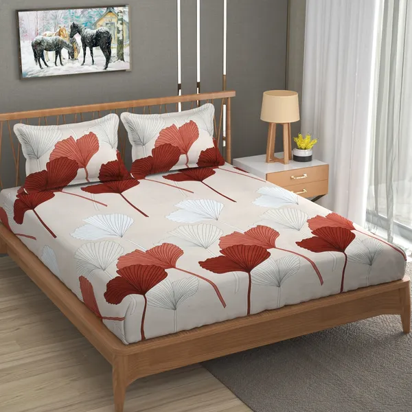 180_TC_Double_BedSheet_with_2_Pillow_Covers_-_(90x90_inches)_-_Peach,_Floral
