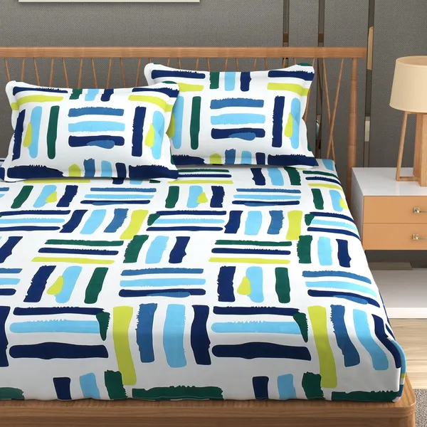 180_TC_Double_BedSheet_with_2_Pillow_Covers_-_(90x90_inches)_-Blue,_White