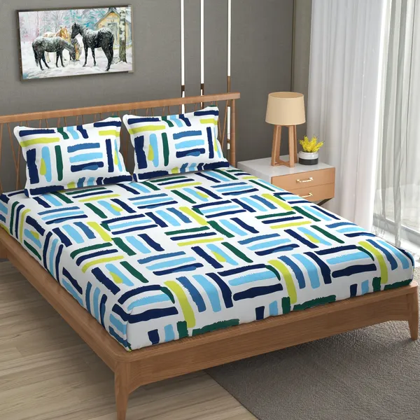 180_TC_Double_BedSheet_with_2_Pillow_Covers_-_(90x90_inches)_-Blue,_White