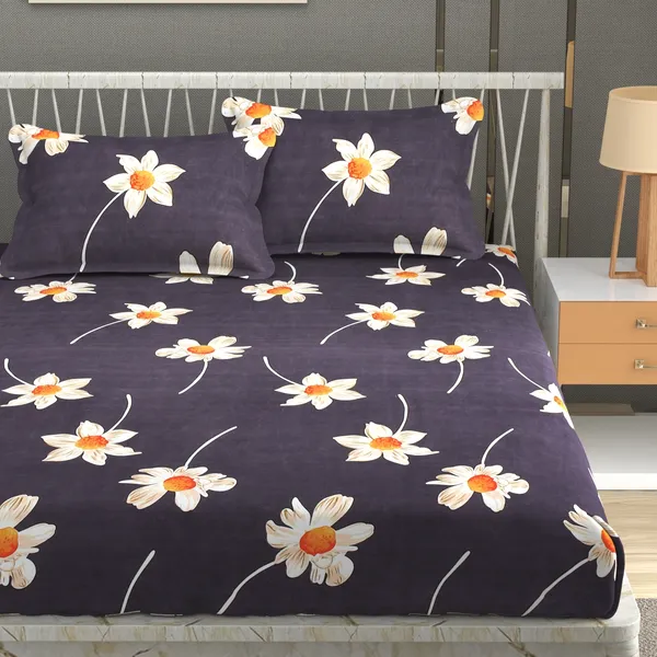 180_TC_Double_BedSheet_with_2_Pillow_Covers_-_(90x90_inches)_-_Dark_Grey,_Floral