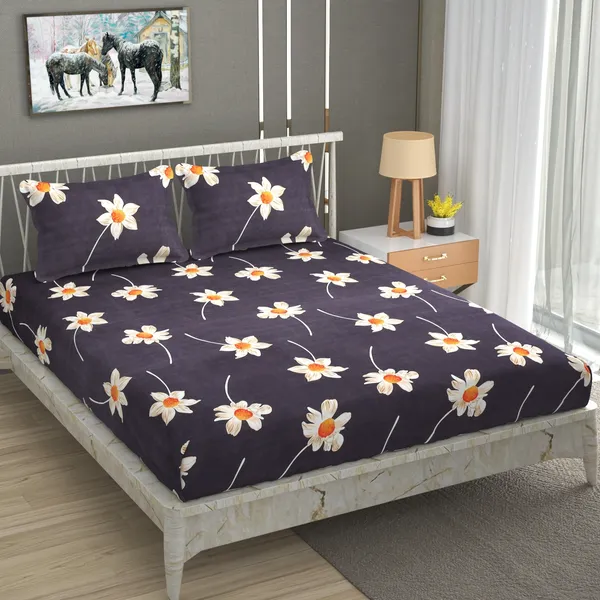 180_TC_Double_BedSheet_with_2_Pillow_Covers_-_(90x90_inches)_-_Dark_Grey,_Floral