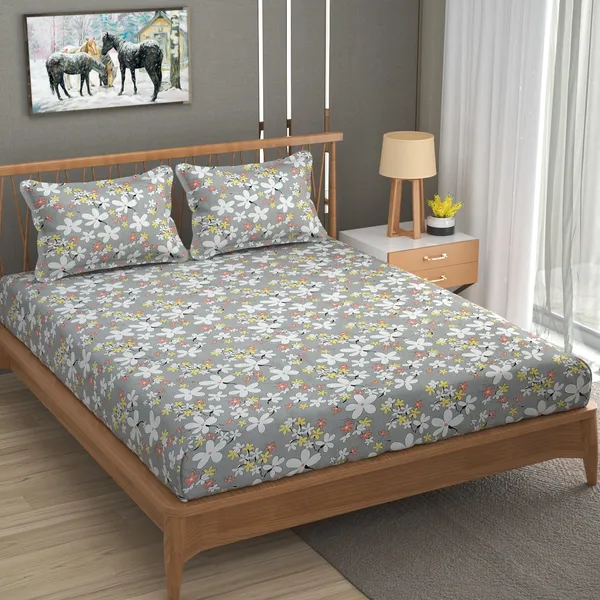 180_TC_Double_BedSheet_with_2_Pillow_Covers_-_(90x90_inches)_-_Light_Grey,_Floral