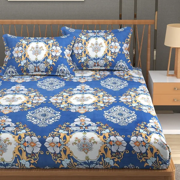 180_TC_Double_BedSheet_with_2_Pillow_Covers_-_(90x90_inches)_-White,_Blue,_Floral