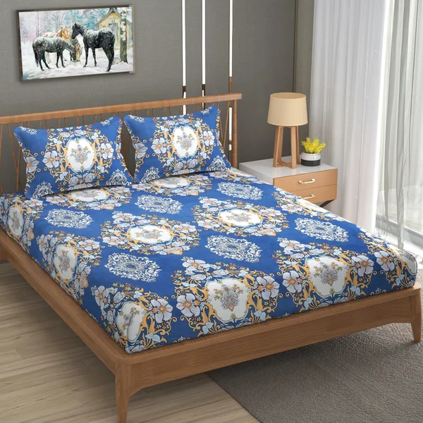 180_TC_Double_BedSheet_with_2_Pillow_Covers_-_(90x90_inches)_-White,_Blue,_Floral