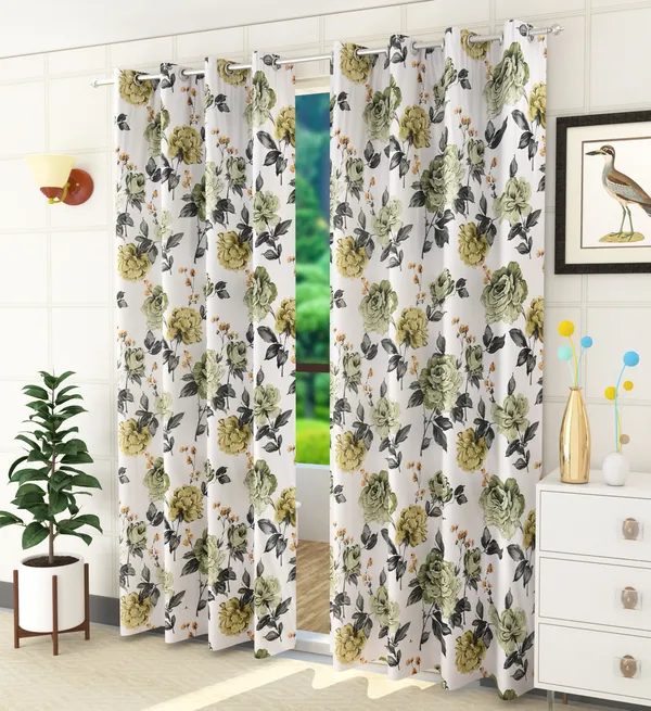 Green_Pack_of_2_Polyester_Floral_Room_Darkening_Curtain_Panel_for_Door,_Window,_Long_Door