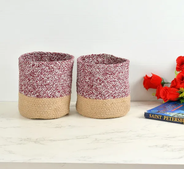 Maroon_Braided_Cotton_Baskets_|_Storage_Bins_Organizer_|_Laundry,_Toys_&_Planter_Basket-_Set_of_2_(6_Inch)_-_Maroon