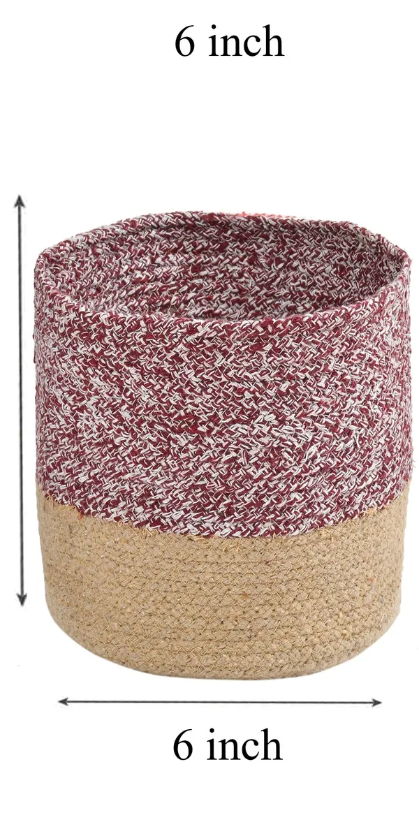 Maroon_Braided_Cotton_Baskets_|_Storage_Bins_Organizer_|_Laundry,_Toys_&_Planter_Basket-_Set_of_2_(6_Inch)_-_Maroon