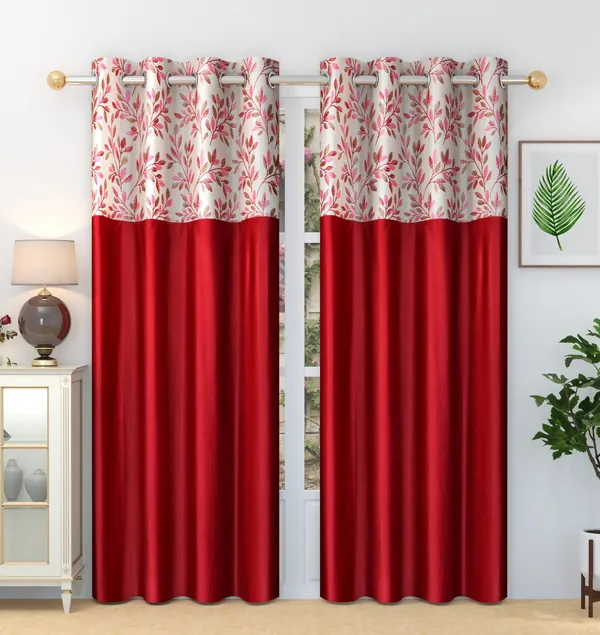 Maroon_Designer_Fern_Pack_of_2_Polyester_Curtain_for_Window,_Door,_Long_Door
