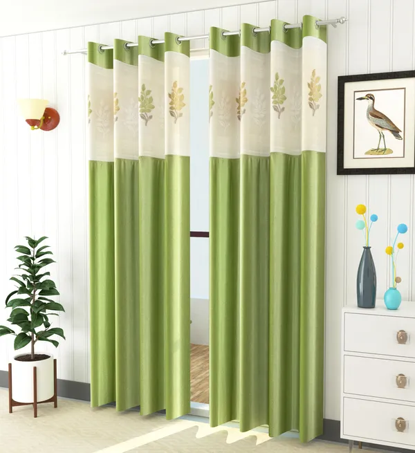 Pack_Of_2_Green_Polyester_Curtains_For_Long_Door/Door/Window