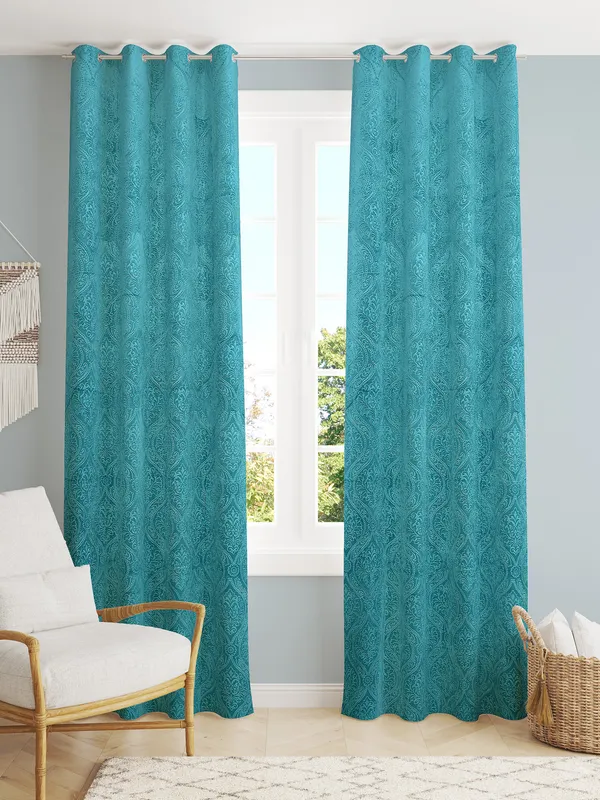 Pack_Of_2_Aqua_Blue_Velvet_Curtains_For_Long_Door/Door/Window