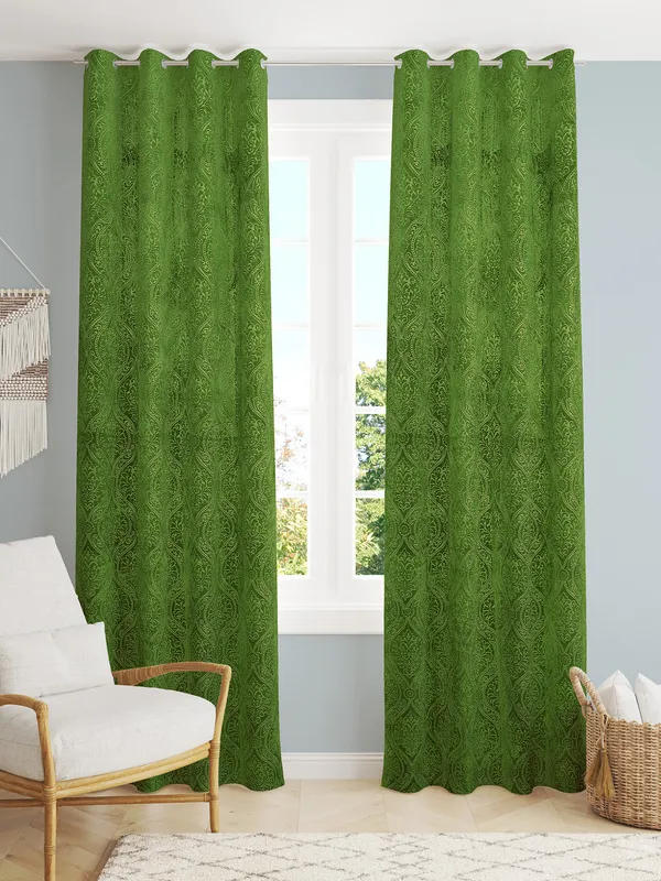 Pack_Of_2_Green_Velvet_Curtains_For_Long_Door/Door/Window