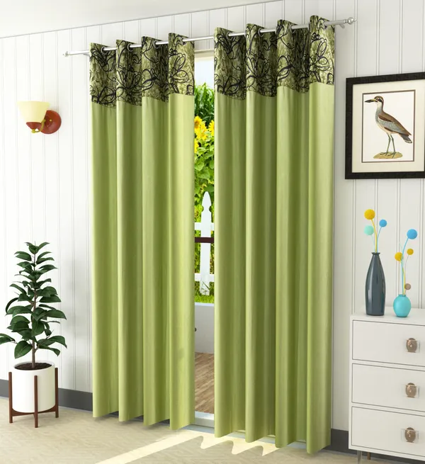 Pack_Of_2_Green_Polyester_Curtains_For_Long_Door/Door/Window