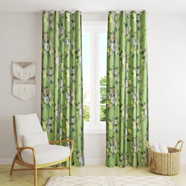 Pack_of_2_Polyester_Floral_Room_Darkening_Curtain_Panel_for_Door,_Window,_Long_Door_-_Green