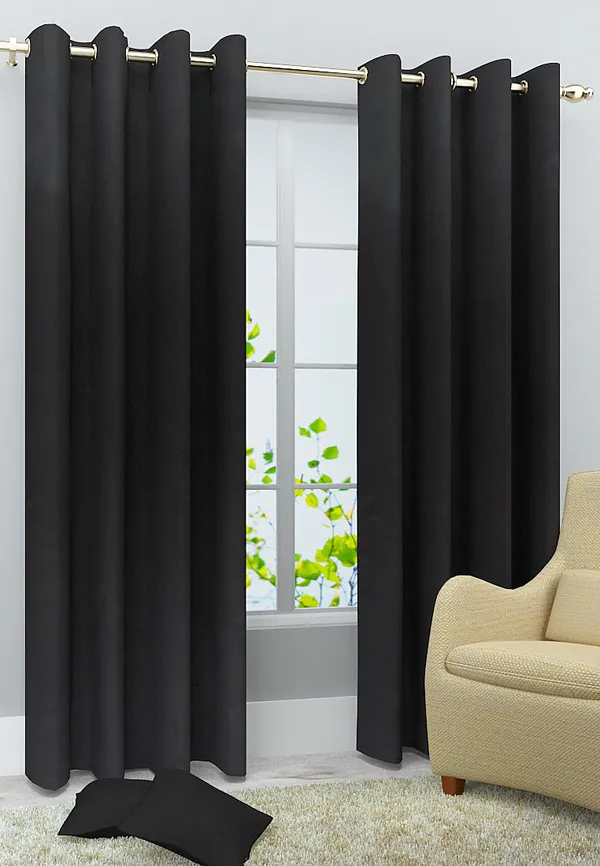 Pack_Of_2_Black_Polyester_Curtains_For_Long_Door/Door/Window
