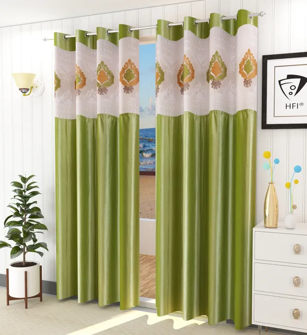 Pack_Of_2_Green_Polyester_Curtains_For_Long_Door/Door/Window