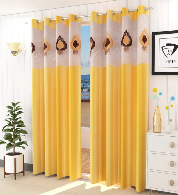 Pack_Of_2_Yellow_Polyester_Curtains_For_Long_Door/Door/Window