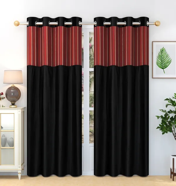 Pack_Of_2_Black_Polyester_Curtains_For_Long_Door/Door/Window