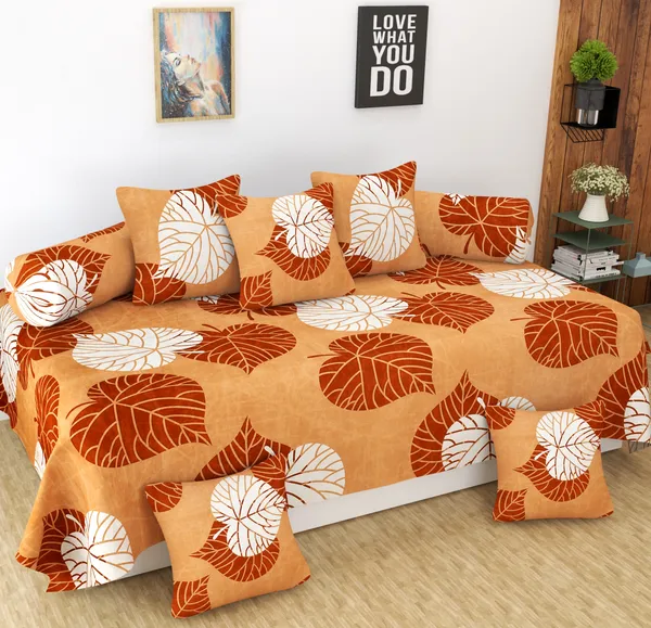 144_TC_Microfiber_8_Piece_Diwan_Set_-_Beige,_Leafs