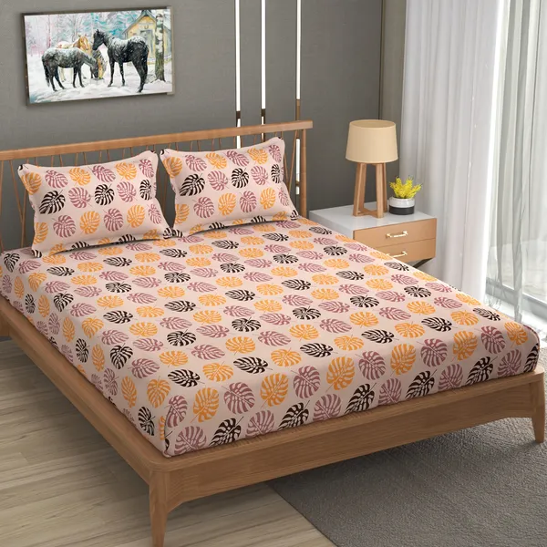 180_TC_Double_BedSheet_with_2_Pillow_Covers_-_(90x90_inches)_-_Orange