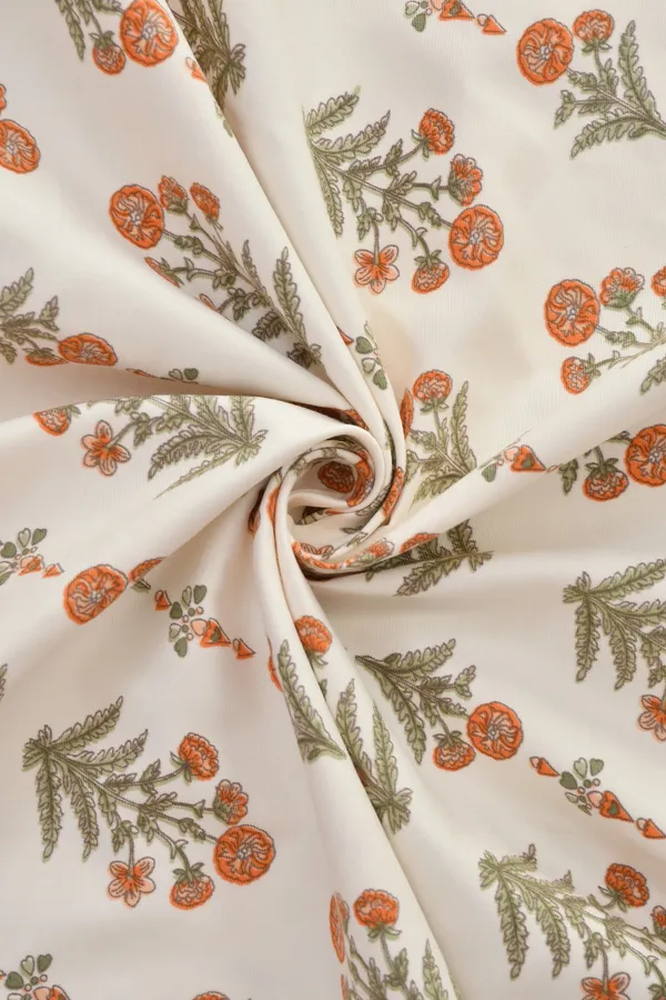 White_210_TC_Glace_Cotton_Single_Floral_Flat_Bedsheet_(Pack_of_1,_White,_Orange)