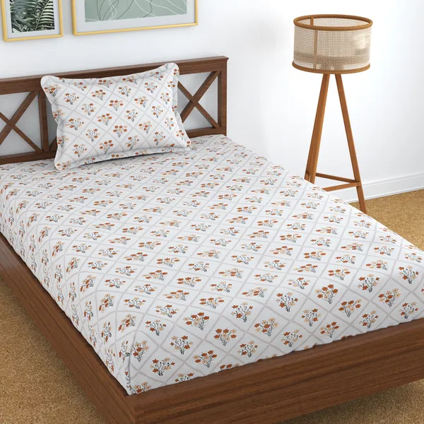 White_210_TC_Glace_Cotton_Single_Floral_Flat_Bedsheet_(Pack_of_1,_White,_Brown)