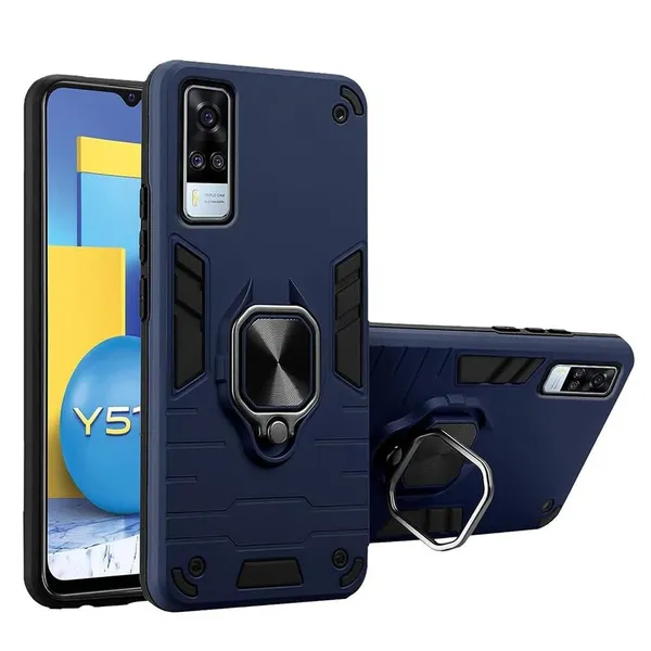 Vivo_Y51A_Armor_Bumper_Back_Cover_Case_for_Vivo_Y51A_V2031/Vivo_Y51_(2020)_V2030/Vivo_Y31-PC+TPU_360-Protective-Design-Tough_Rugged__ShockProof_Kickstand-Blue