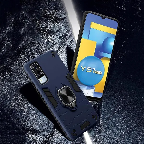 Vivo_Y51A_Armor_Bumper_Back_Cover_Case_for_Vivo_Y51A_V2031/Vivo_Y51_(2020)_V2030/Vivo_Y31-PC+TPU_360-Protective-Design-Tough_Rugged__ShockProof_Kickstand-Blue