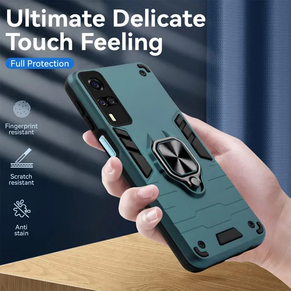 Vivo_Y51A_Armor_Bumper_Back_Cover_Case_for_Vivo_Y51A_V2031/Vivo_Y51_(2020)_V2030/Vivo_Y31-PC+TPU_360-Protective-Design-Tough_Rugged__ShockProof_Kickstand-Blue