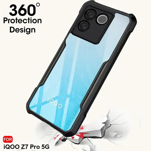 iQOO_Z7_Pro_5G,Vivo_T2_Pro_5G_ShockProof_Bumper_Crystal_Clear_Transparent_Back_Cover_Case__Protective-Design-Black