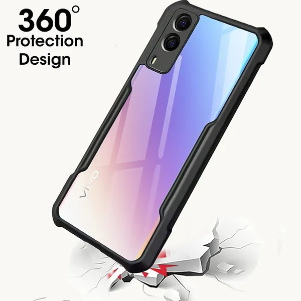 Vivo_V21e_5G_ShockProof_Bumper_Crystal_Clear_Transparent_Back_Cover_Case_for_Vivo_V21e_5G-PC+TPU_360_Protective_Design-Black