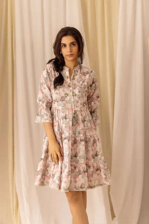 Peach_Printed_Three-Quarter_Sleeves_Tops