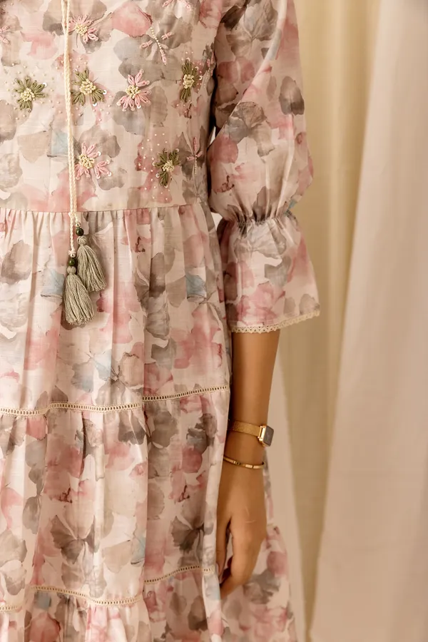 Peach_Printed_Three-Quarter_Sleeves_Tops