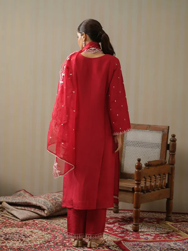 Red_Woven_Design__Straight_Kurta_and_Trousers_With_Dupatta
