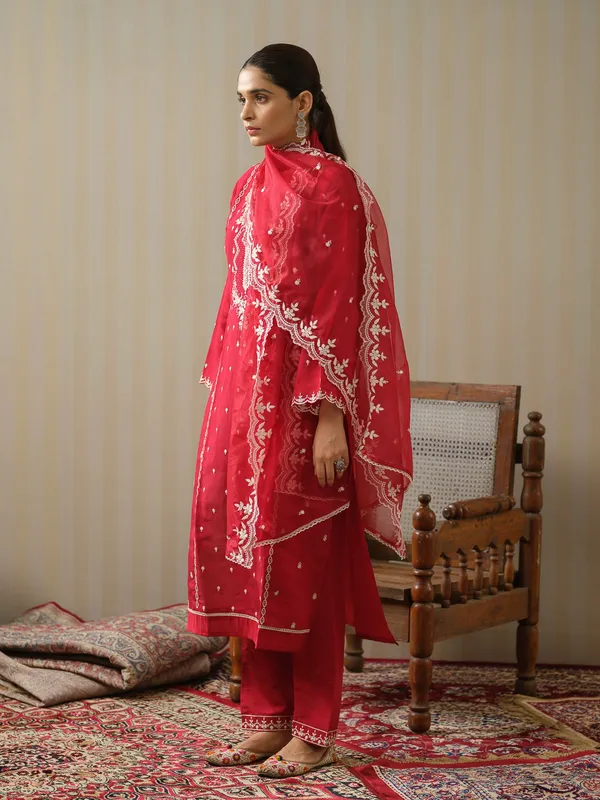 Red_Woven_Design__Straight_Kurta_and_Trousers_With_Dupatta