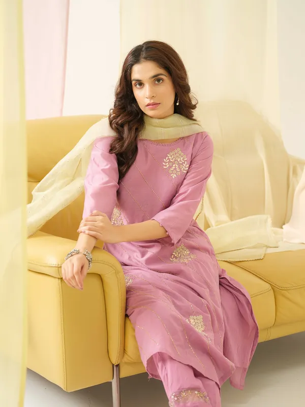 Light_Pink_Embroidered_Woven_Design_Straight_Kurta_and_Trousers_With_Dupatta