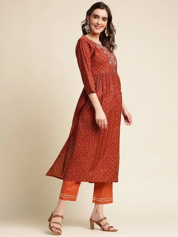 Red_Yoke_Design_A-Line_Kurta_and_Trousers_With_Dupatta